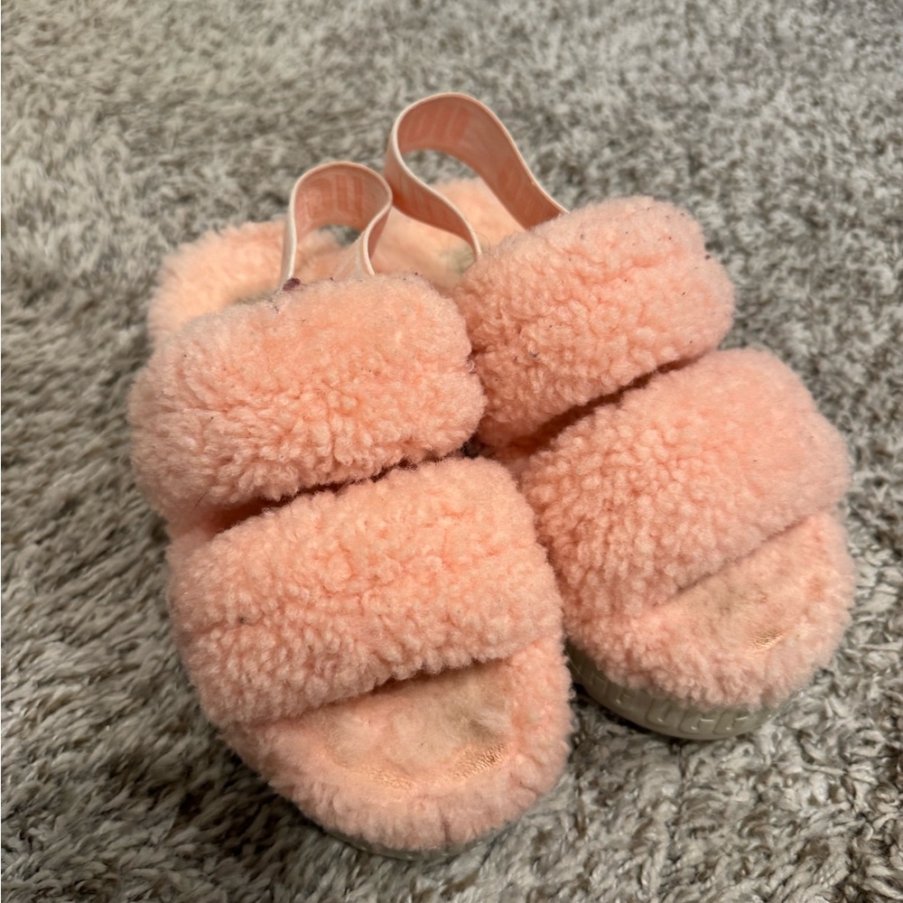 UGG Soft Pink Fluffy Slippers